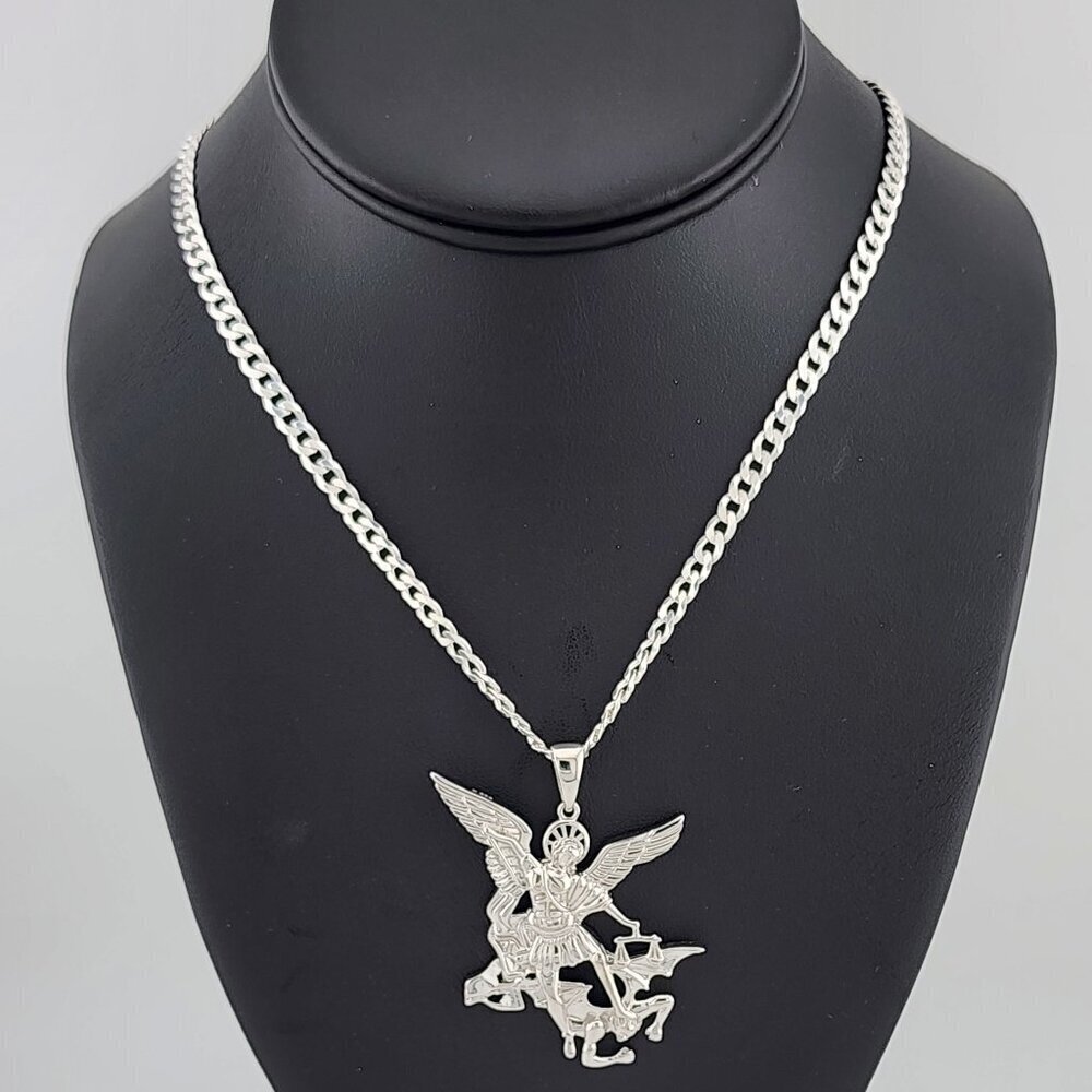 Brand New Sterling Silver 925 Saint Michael Necklace - Picture 1 of 12